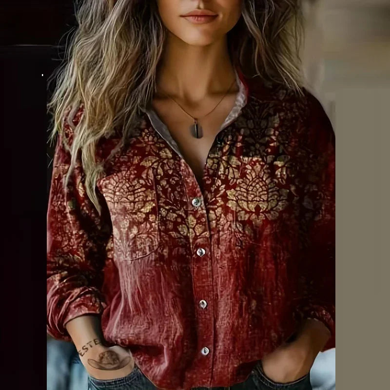 Doria - Blouse Vintage à Motifs Bohèmes