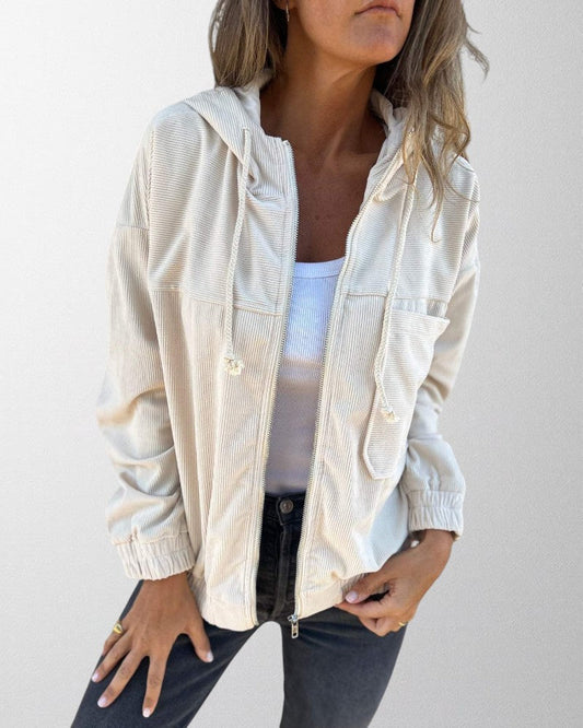 Olivia - Veste à capuche en velours côtelé avec fermeture à glissière