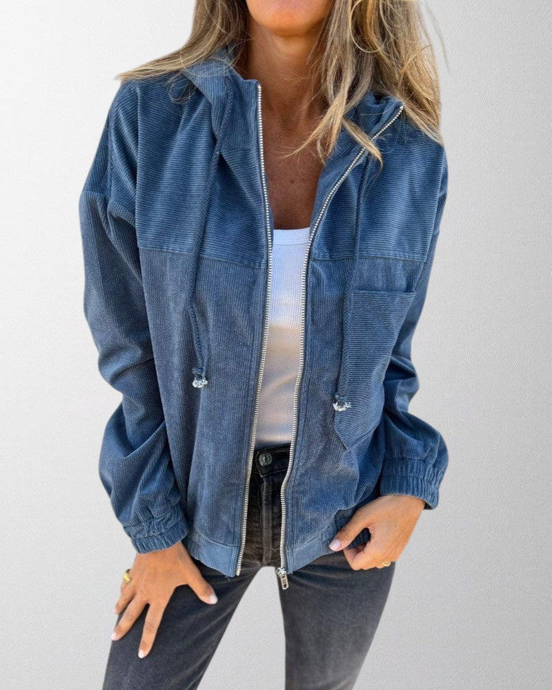 Olivia - Veste à capuche en velours côtelé avec fermeture à glissière