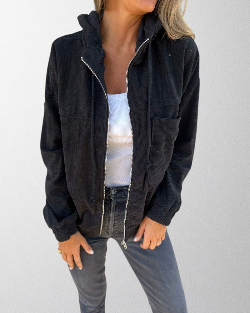 Olivia - Veste à capuche en velours côtelé avec fermeture à glissière