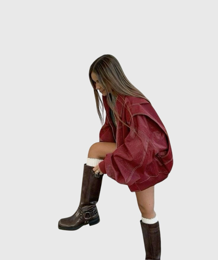 Faye™ - Veste en cuir surdimensionnée