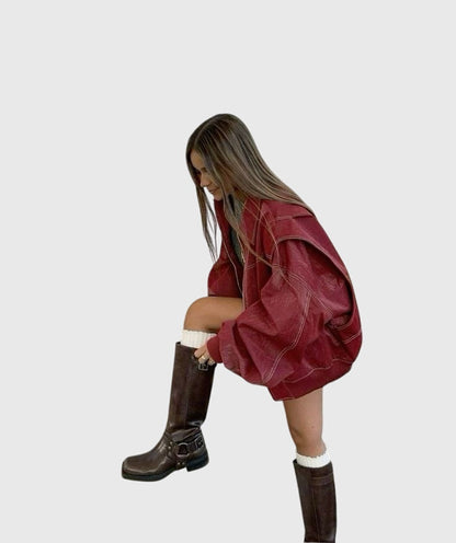 Faye™ - Veste en cuir surdimensionnée