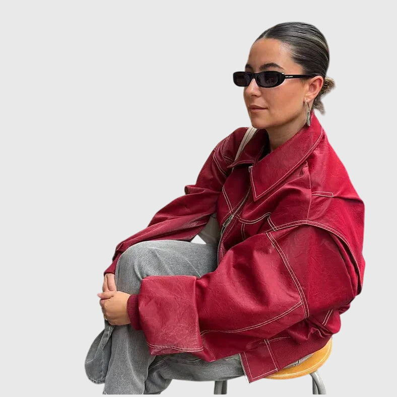 Faye™ - Veste en cuir surdimensionnée