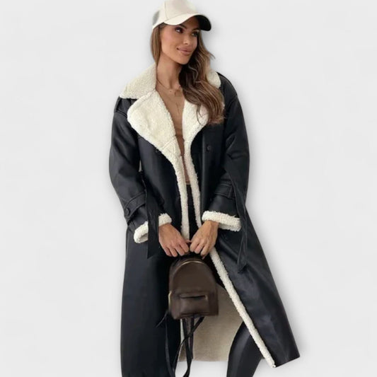 Maria – Long Manteau Classique Doublé en Polaire avec Col Teddy