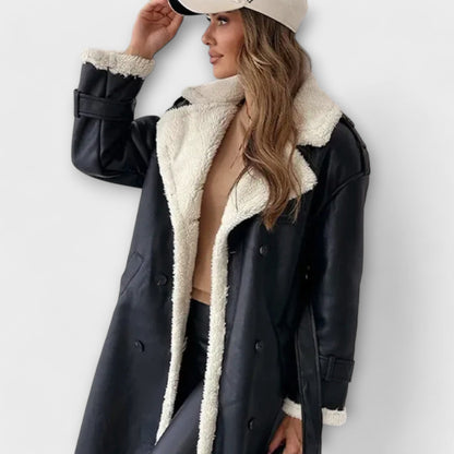 Maria – Long Manteau Classique Doublé en Polaire avec Col Teddy