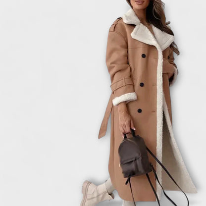 Maria – Long Manteau Classique Doublé en Polaire avec Col Teddy