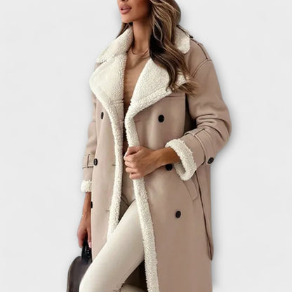 Maria – Long Manteau Classique Doublé en Polaire avec Col Teddy